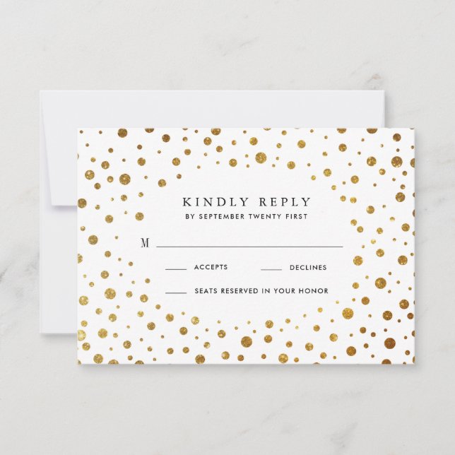 White and Gold Confetti Foil Wedding RSVP Cards (Front)
