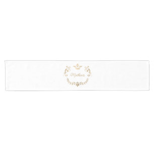 White and Gold Crown Crest Personalised Short Table Runner