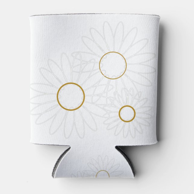 White and Gold Daisies Can Cooler (Front)