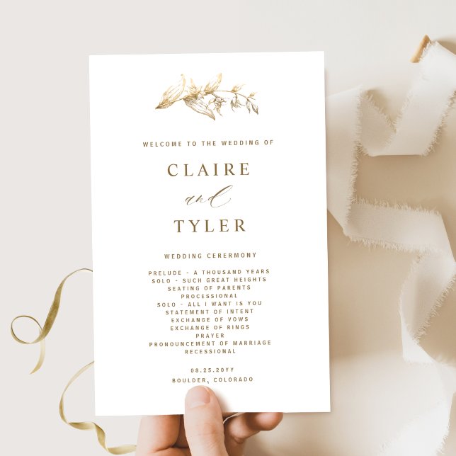 White and Gold Elegant and Simple Wedding Program (Creator Uploaded)