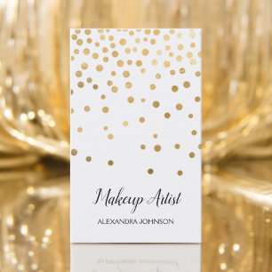 White and Gold Elegant Confetti Makeup Artist Business Card