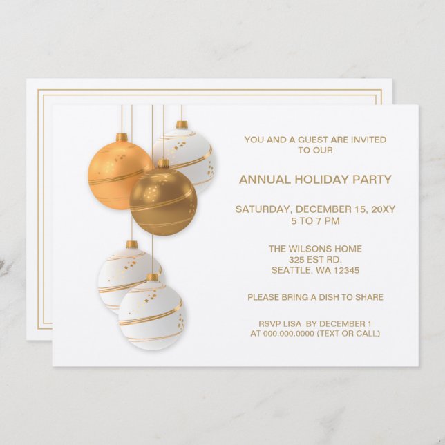 White and Gold Elegant Corporate Holiday Party Invitation (Front/Back)