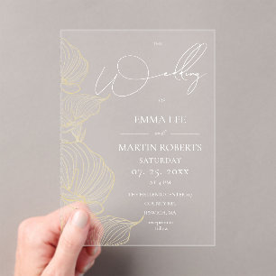 White and Gold Elegant Flower Wedding Acrylic Invitations