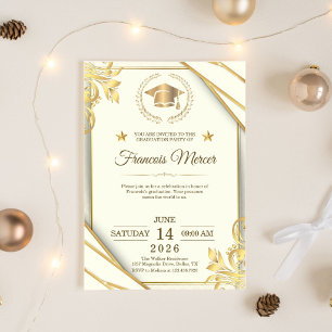 White and Gold Elegant Graduation Party Invitation