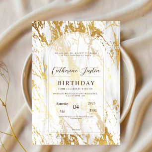white and Gold Elegant Luxury Chic marble party Invitation