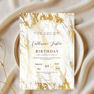 white and Gold Elegant Luxury Chic marble party Invitation