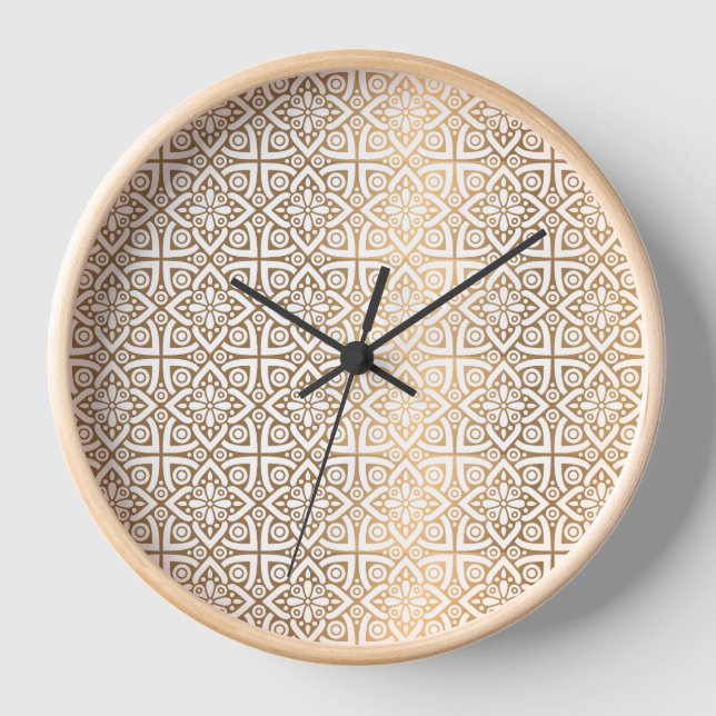 White and Gold Elegant Mandala Wall Clock (Front)