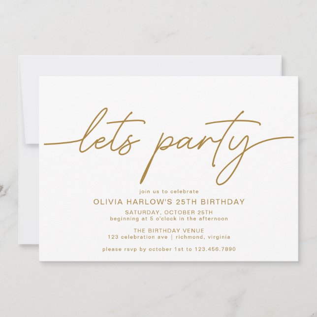 White and Gold | Elegant Modern Any Age Birthday Invitation (Front)
