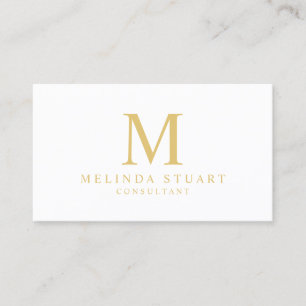 White and Gold Elegant Monogram Business Card