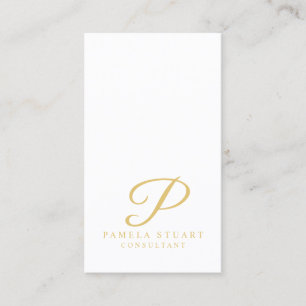 White and Gold Elegant Monogram Business Card