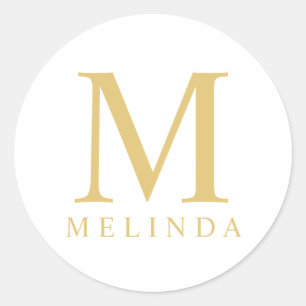 White and Gold Elegant Monogram Classic Round Sticker