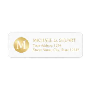 White and Gold Elegant Monogram Return Address Label