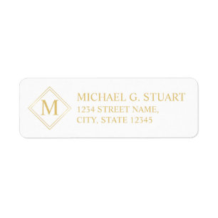 White and Gold Elegant Monogram Return Address Label
