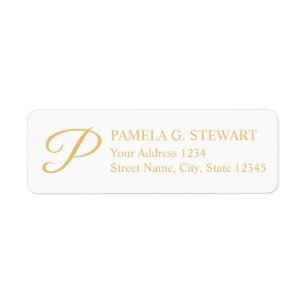 White and Gold Elegant Monogram Return Address Label