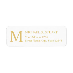 White and Gold Elegant Monogram Return Address Label