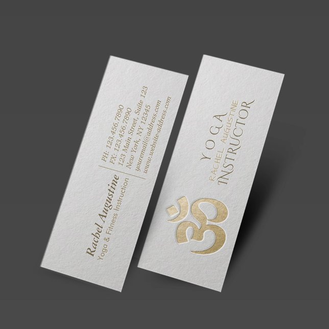 White and Gold Embossed OM Symbol Yoga Instructor Mini Business Card (Creator Uploaded)