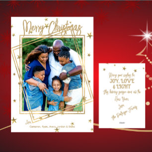 White and Gold Family Custom 1 Photo Christmas Holiday Card