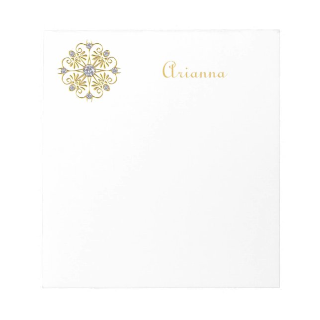 White and Gold Faux Diamond Notepad (Front)