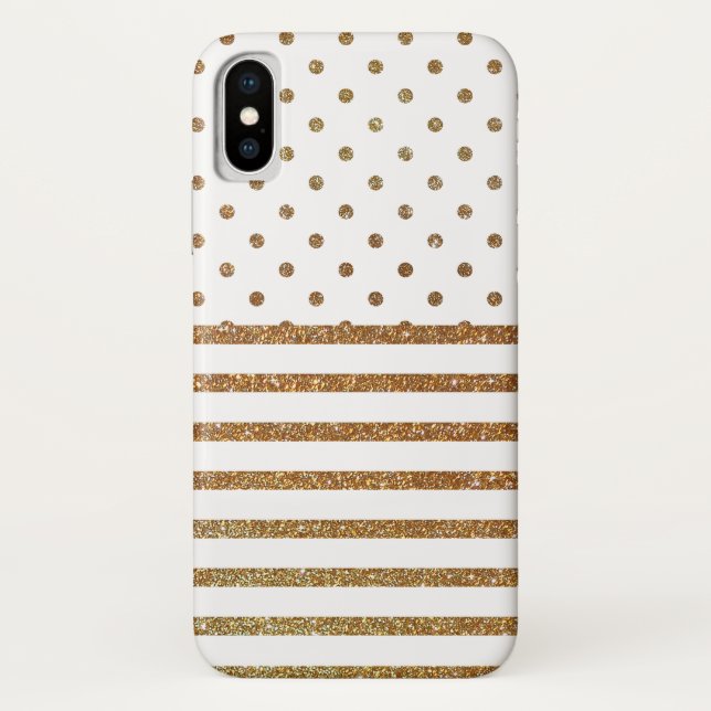White and Gold Faux Glitter iPhone X Case (Back)