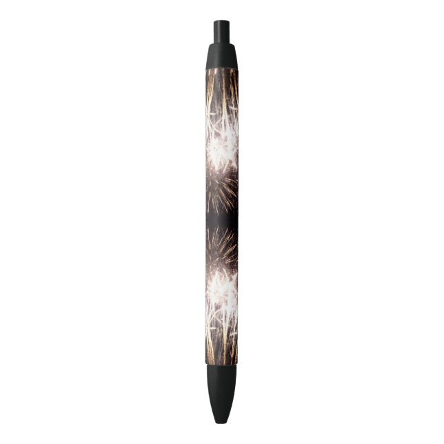 White and Gold Fireworks I Patriotic Celebration Black Ink Pen (Front Vertical)