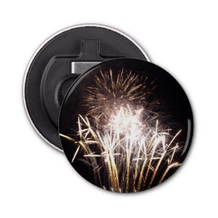 White and Gold Fireworks I Patriotic Celebration Bottle Opener