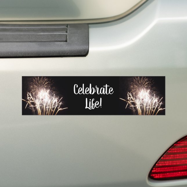 White and Gold Fireworks I Patriotic Celebration Bumper Sticker (On Car)
