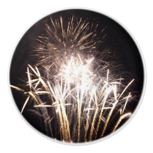 White and Gold Fireworks I Patriotic Celebration Ceramic Knob