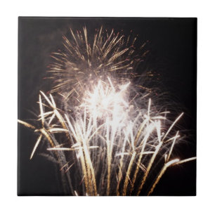 White and Gold Fireworks I Patriotic Celebration Ceramic Tile