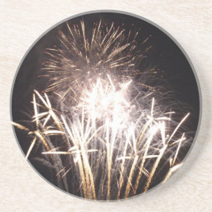White and Gold Fireworks I Patriotic Celebration Coaster
