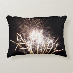 White and Gold Fireworks I Patriotic Celebration Decorative Cushion