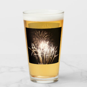 White and Gold Fireworks I Patriotic Celebration Glass