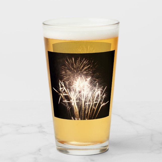 White and Gold Fireworks I Patriotic Celebration Glass (Back Filled)