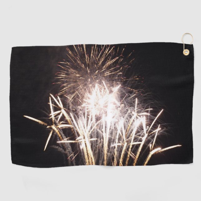 White and Gold Fireworks I Patriotic Celebration Golf Towel (Horizontal)