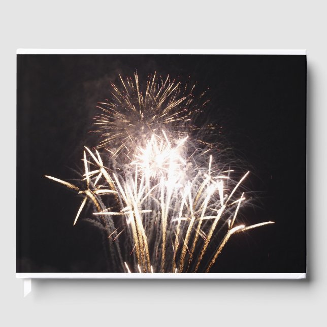 White and Gold Fireworks I Patriotic Celebration Guest Book (Front)