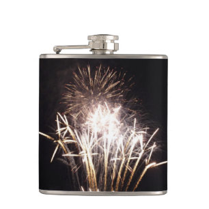 White and Gold Fireworks I Patriotic Celebration Hip Flask