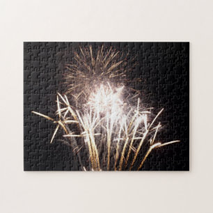 White and Gold Fireworks I Patriotic Celebration Jigsaw Puzzle