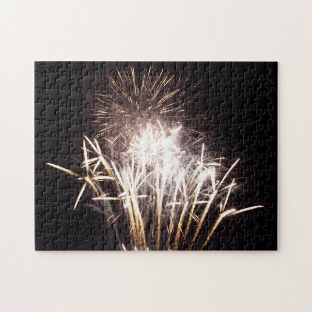 White and Gold Fireworks I Patriotic Celebration Jigsaw Puzzle (Horizontal)
