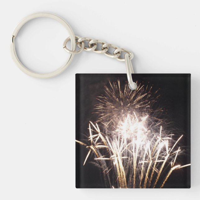 White and Gold Fireworks I Patriotic Celebration Key Ring (Front)