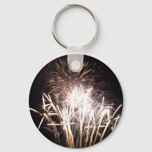 White and Gold Fireworks I Patriotic Celebration Key Ring