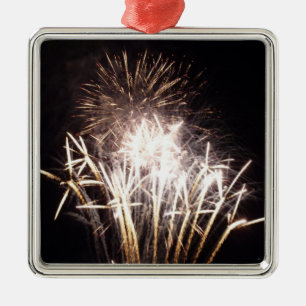 White and Gold Fireworks I Patriotic Celebration Metal Ornament