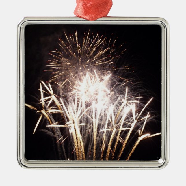 White and Gold Fireworks I Patriotic Celebration Metal Ornament (Front)