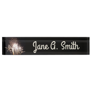 White and Gold Fireworks I Patriotic Celebration Nameplate