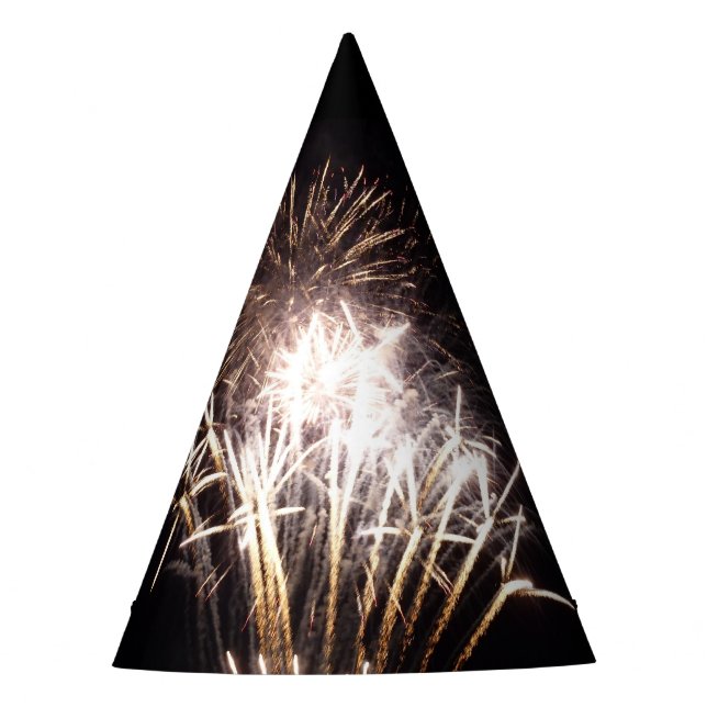 White and Gold Fireworks I Patriotic Celebration Party Hat (Front)