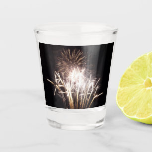 White and Gold Fireworks I Patriotic Celebration Shot Glass