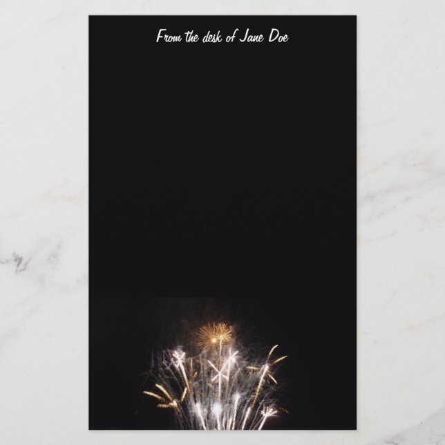 White and Gold Fireworks I Patriotic Celebration Stationery (Front)