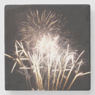 White and Gold Fireworks I Patriotic Celebration Stone Coaster