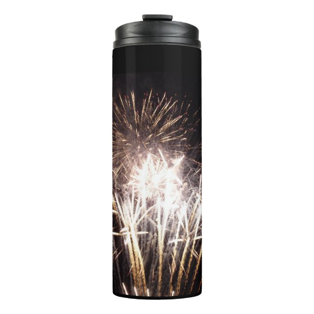 White and Gold Fireworks I Patriotic Celebration Thermal Tumbler (Front)