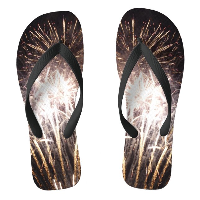 White and Gold Fireworks I Patriotic Celebration Thongs (Footbed)