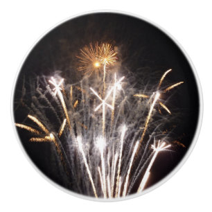 White and Gold Fireworks II Ceramic Knob