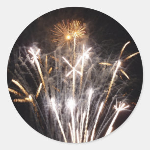 White and Gold Fireworks II Patriotic Celebration Classic Round Sticker